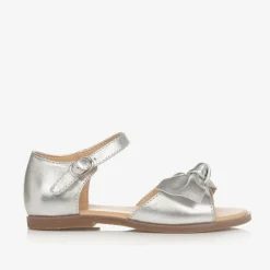 Girls Silver Bow Leather Sandals