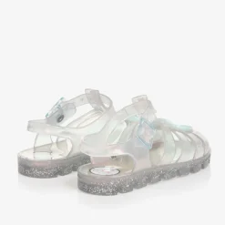 Girls Silver Butterfly Jelly Sandals