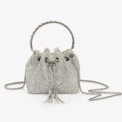 Girls Silver Diamanté Bucket Bag (15cm)
