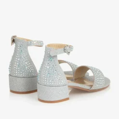 Girls Silver Diamanté Heeled Sandals