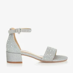 Girls Silver Diamanté Heeled Sandals