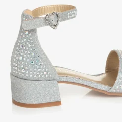 Girls Silver Diamanté Heeled Sandals
