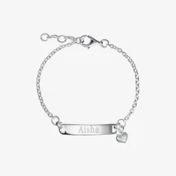 Girls Silver Diamond Charm ID Bracelet