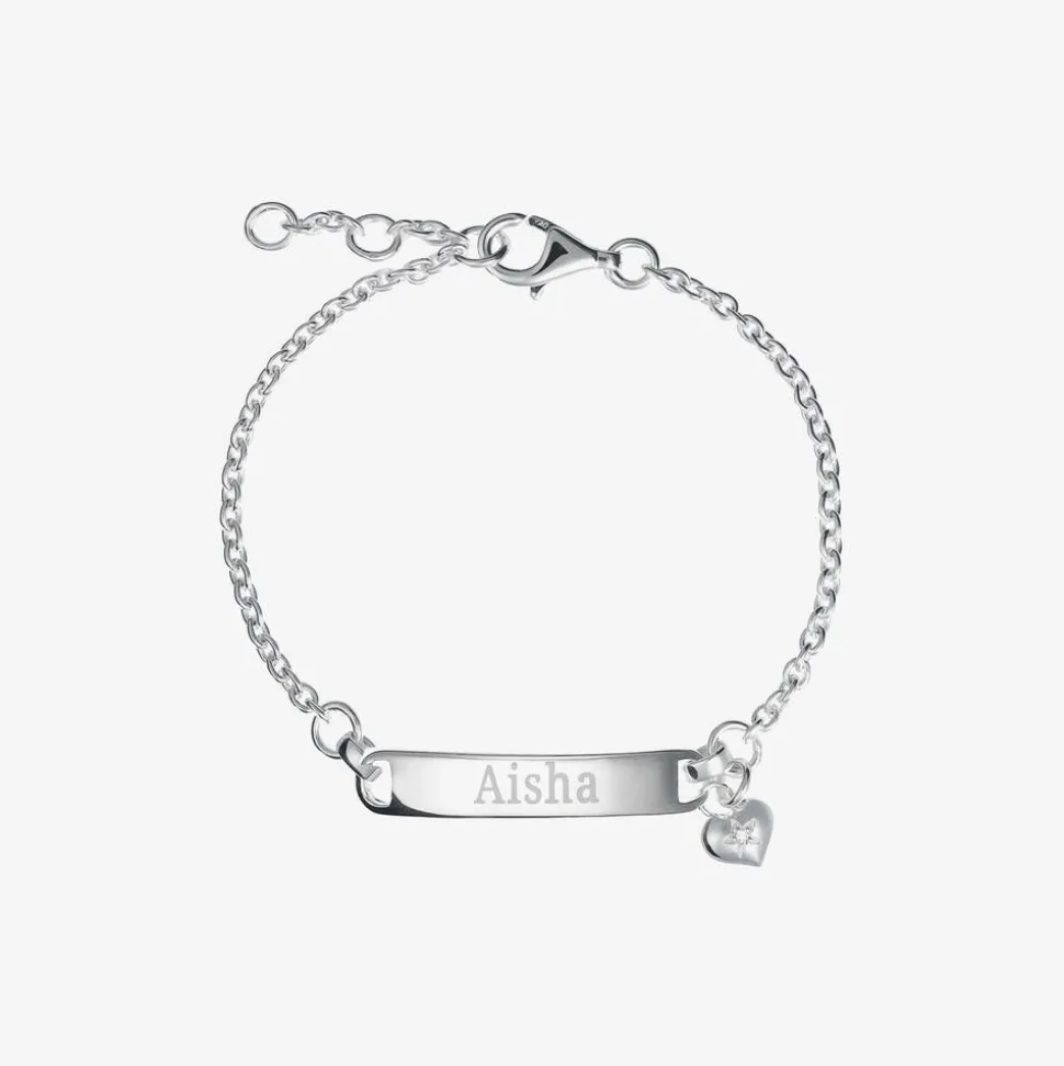 Girls Silver Diamond Charm ID Bracelet