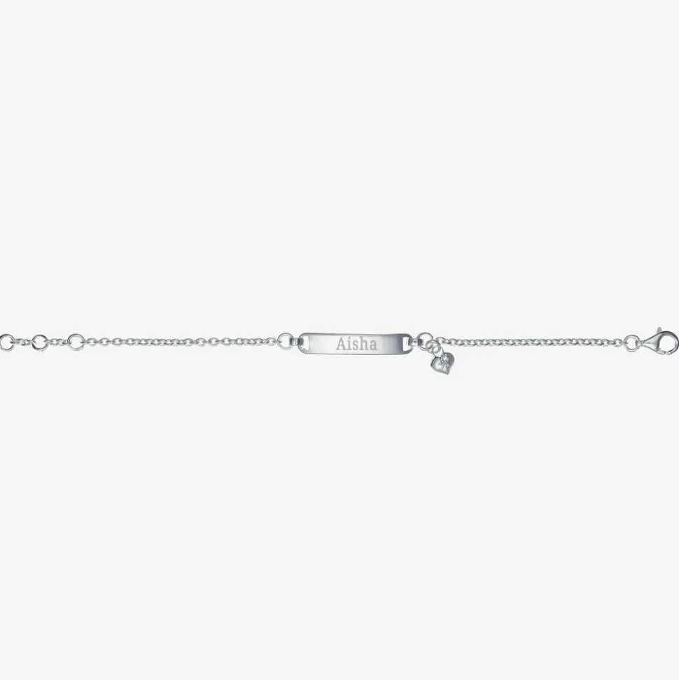 Girls Silver Diamond Charm ID Bracelet