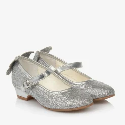 Girls Silver Glitter Butterfly Shoes