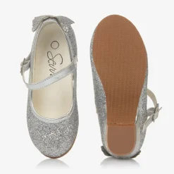 Girls Silver Glitter Butterfly Shoes