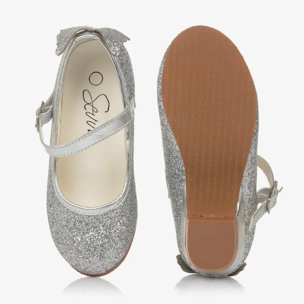 Girls Silver Glitter Butterfly Shoes