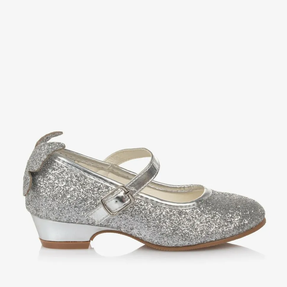 Girls Silver Glitter Butterfly Shoes