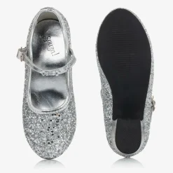 Girls Silver Glitter Heeled Shoes
