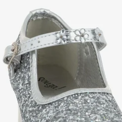 Girls Silver Glitter Heeled Shoes