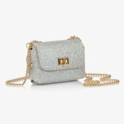 Girls Silver Glitter Leather Bag (12cm)
