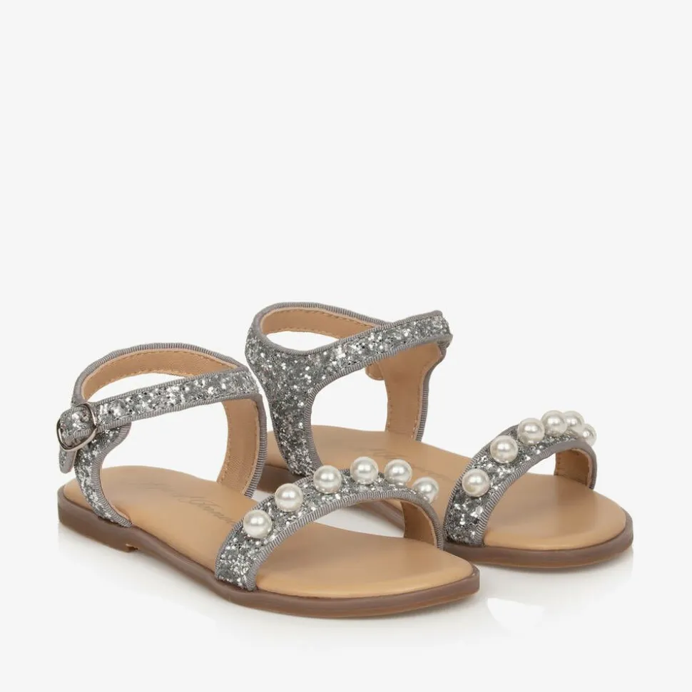 Girls Silver Glitter Sandals
