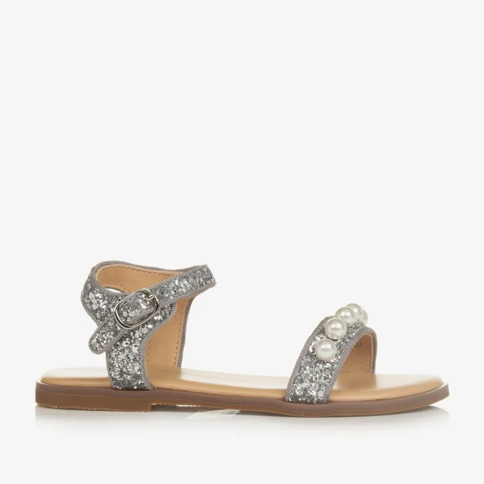 Girls Silver Glitter Sandals