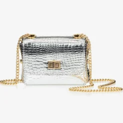 Girls Silver Leather Bag (14cm)