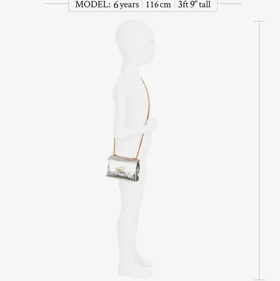 Girls Silver Leather Bag (14cm)