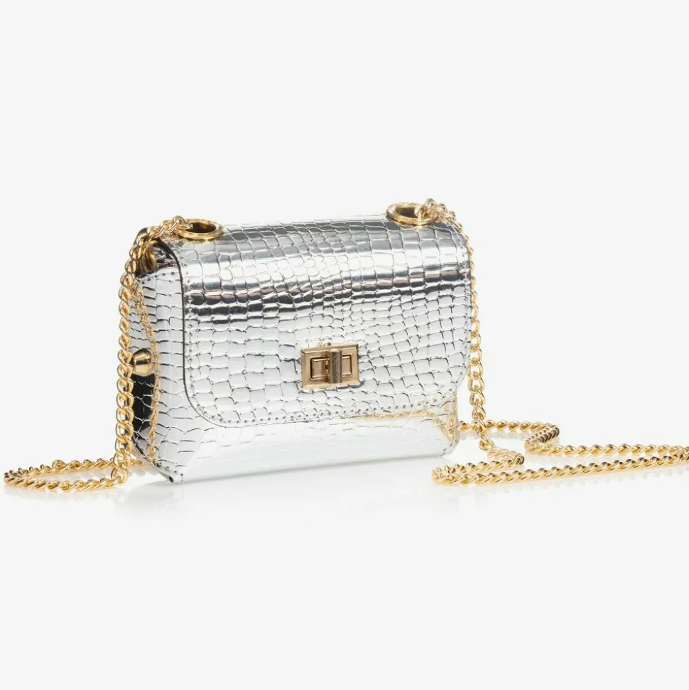 Girls Silver Leather Bag (14cm)