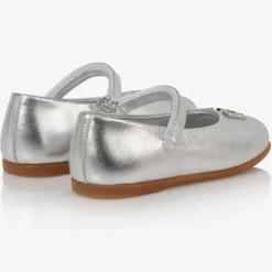 Girls Silver Leather Logo Shoes