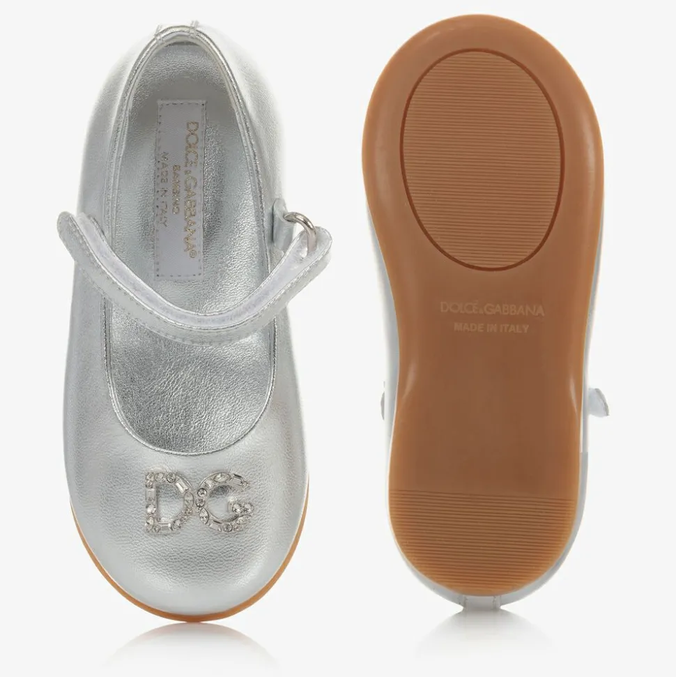 Girls Silver Leather Logo Shoes