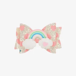 Girls Silver Rainbow Bow Hair Clip (8cm)