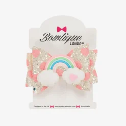 Girls Silver Rainbow Bow Hair Clip (8cm)