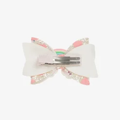 Girls Silver Rainbow Bow Hair Clip (8cm)