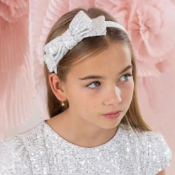 Girls Silver Sequin Bow Hairband
