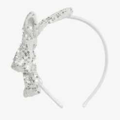 Girls Silver Sequin Bow Hairband