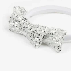Girls Silver Sequin Bow Hairband