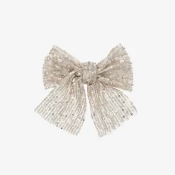 Girls Silver Sequin Bow Hair Clip (15cm)