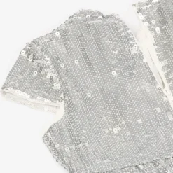 Girls Silver Tiered Sequinned Tulle Dress