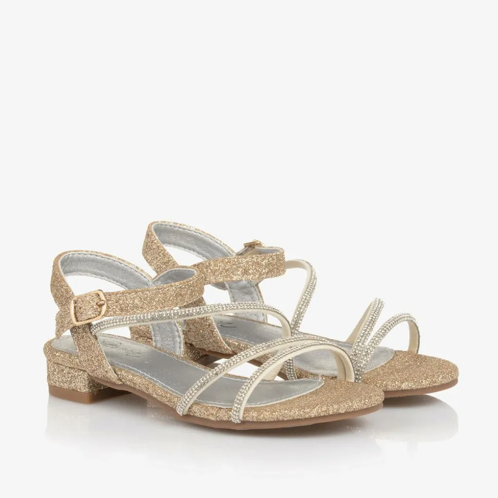 Girls Sparkly Gold Diamanté Sandals