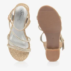 Girls Sparkly Gold Diamanté Sandals