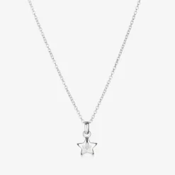 Girls Sterling Silver Diamond Star Necklace (38cm)