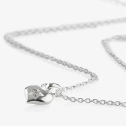 Girls Sterling Silver Diamond Heart Necklace (38cm)