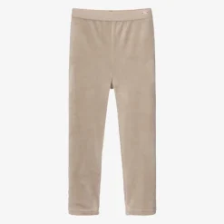 Girls Taupe Beige Velour Leggings