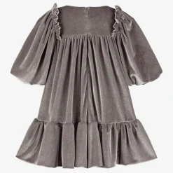 Girls Taupe Grey Velour Dress