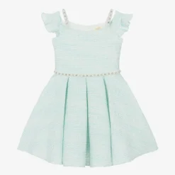 Girls Turquoise Blue Tweed Dress