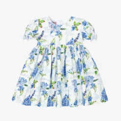Girls White & Blue Floral Cotton Dress