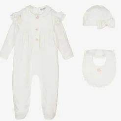 Girls White & Gold Cotton Babygrow Gift Set