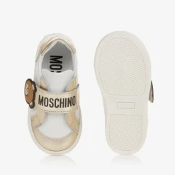 Girls White & Gold Leather Bear Trainers