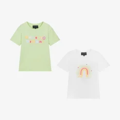 Girls White & Green Cotton T-Shirts (2 Pack)
