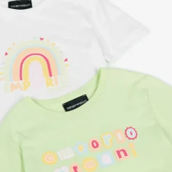 Girls White & Green Cotton T-Shirts (2 Pack)