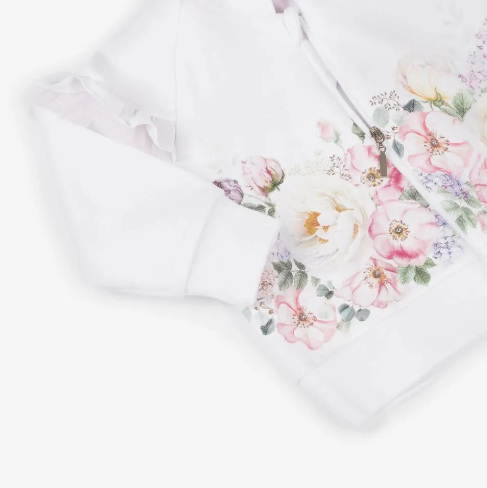 Girls White & Pink Cotton Tracksuit