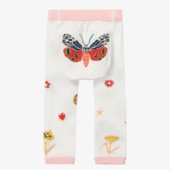Girls White & Pink Cotton Butterfly Leggings