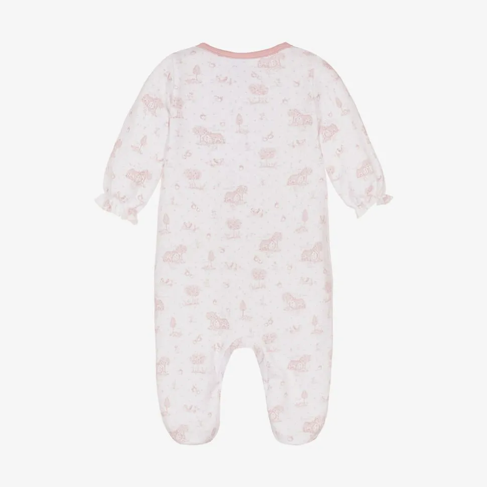Girls White & Pink Cotton Babygrow