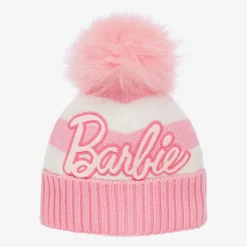 Girls White & Pink Knitted Beanie Hat
