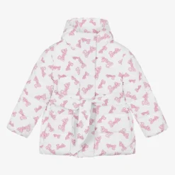 Girls White & Pink Puffer Barbie Coat