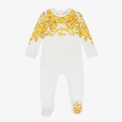Girls White & Yellow Cotton Babysuit Set