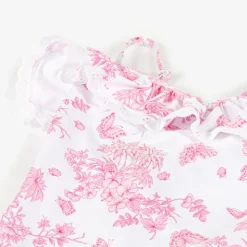 Girls White Beaded & Ruffle Swimsuit